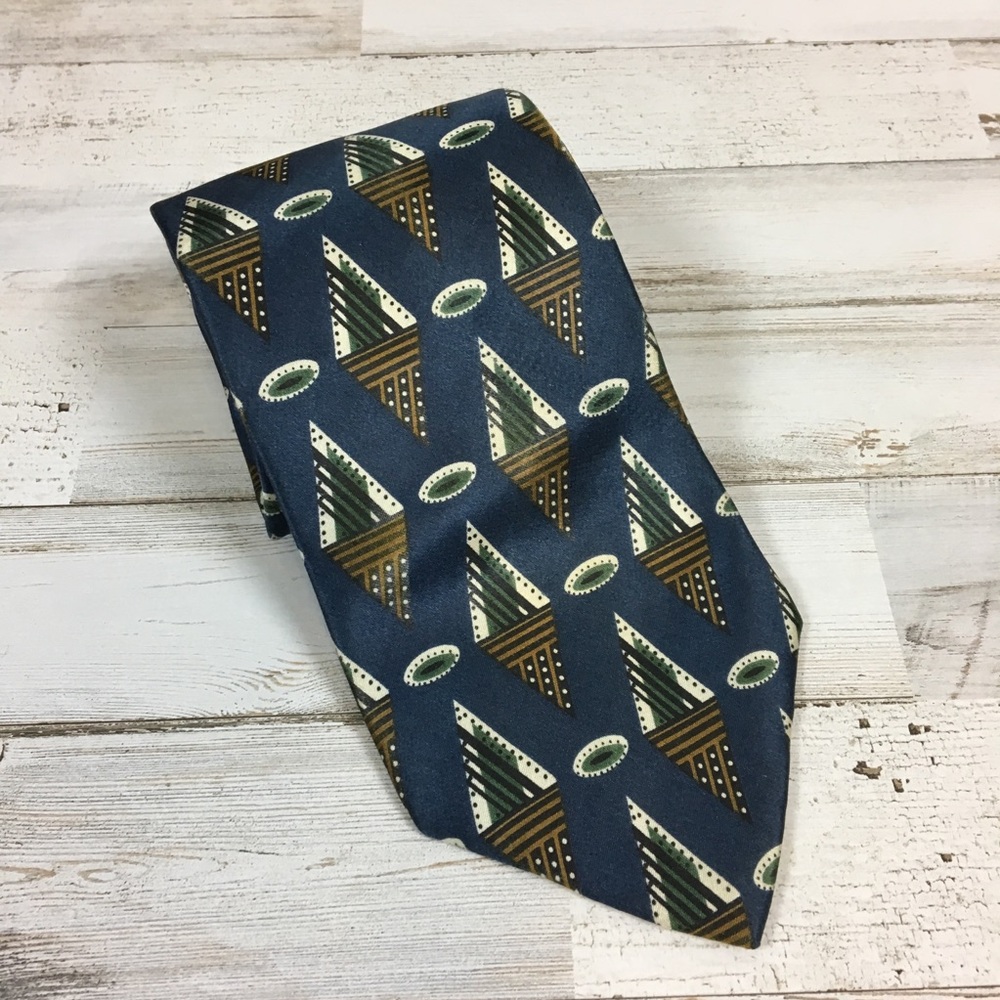Christian Dior Blue Triangle Printed Silk Tie